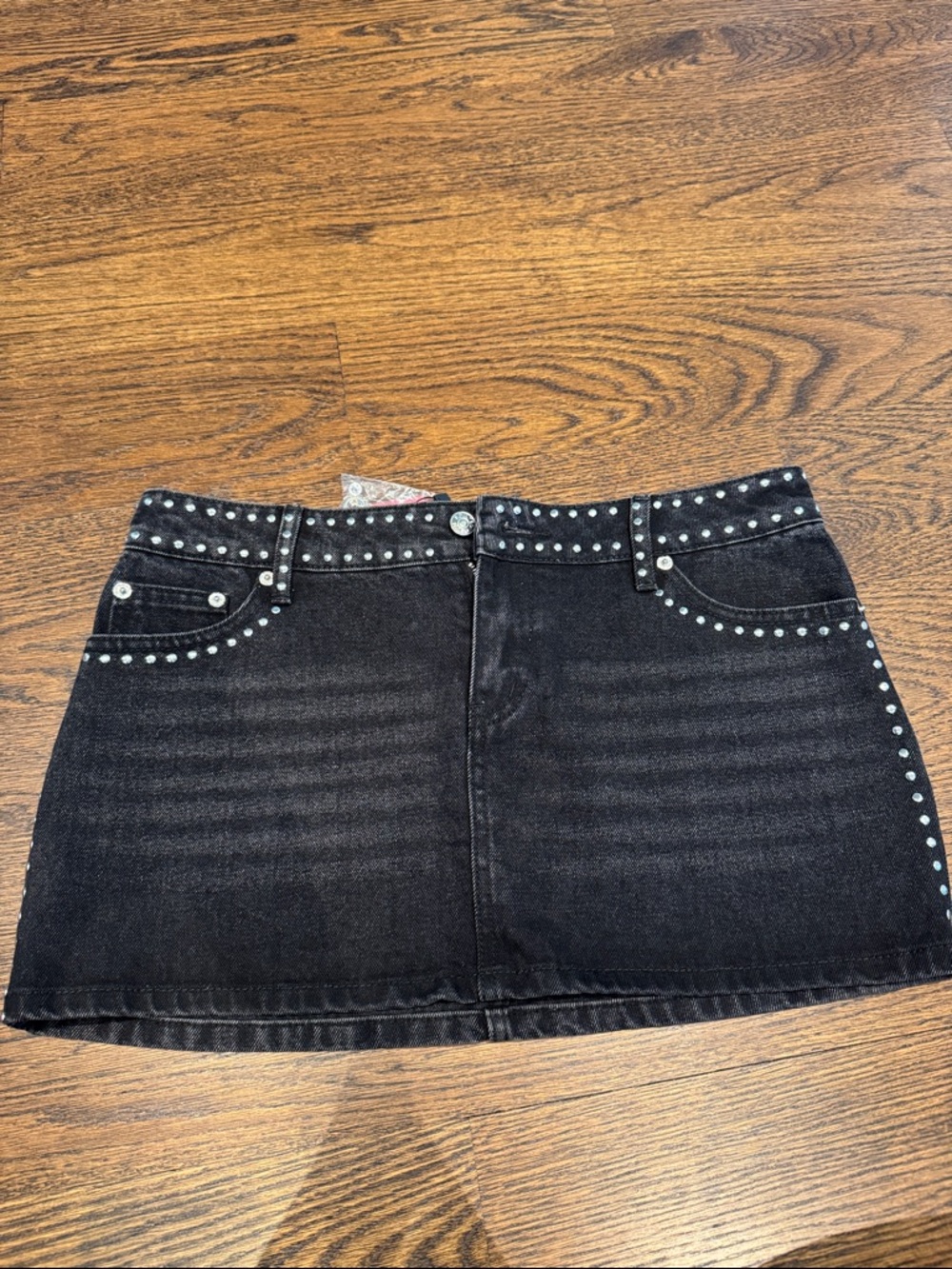 Studded Black Denim Mini Skirt - Women's